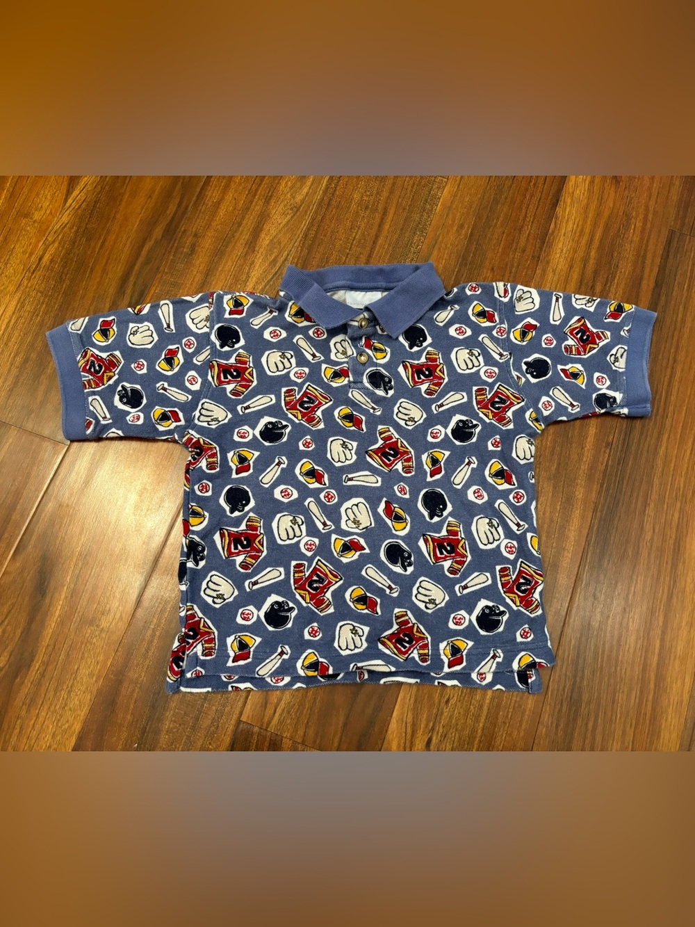 Northwest Blue Vintage Baseball Print Blue Short Sleeve Polo Shirt